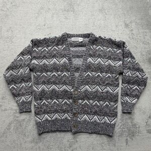 Method Sweater Mens Large Gray‎ Cardigan Button Front Chevron Knit Geometric